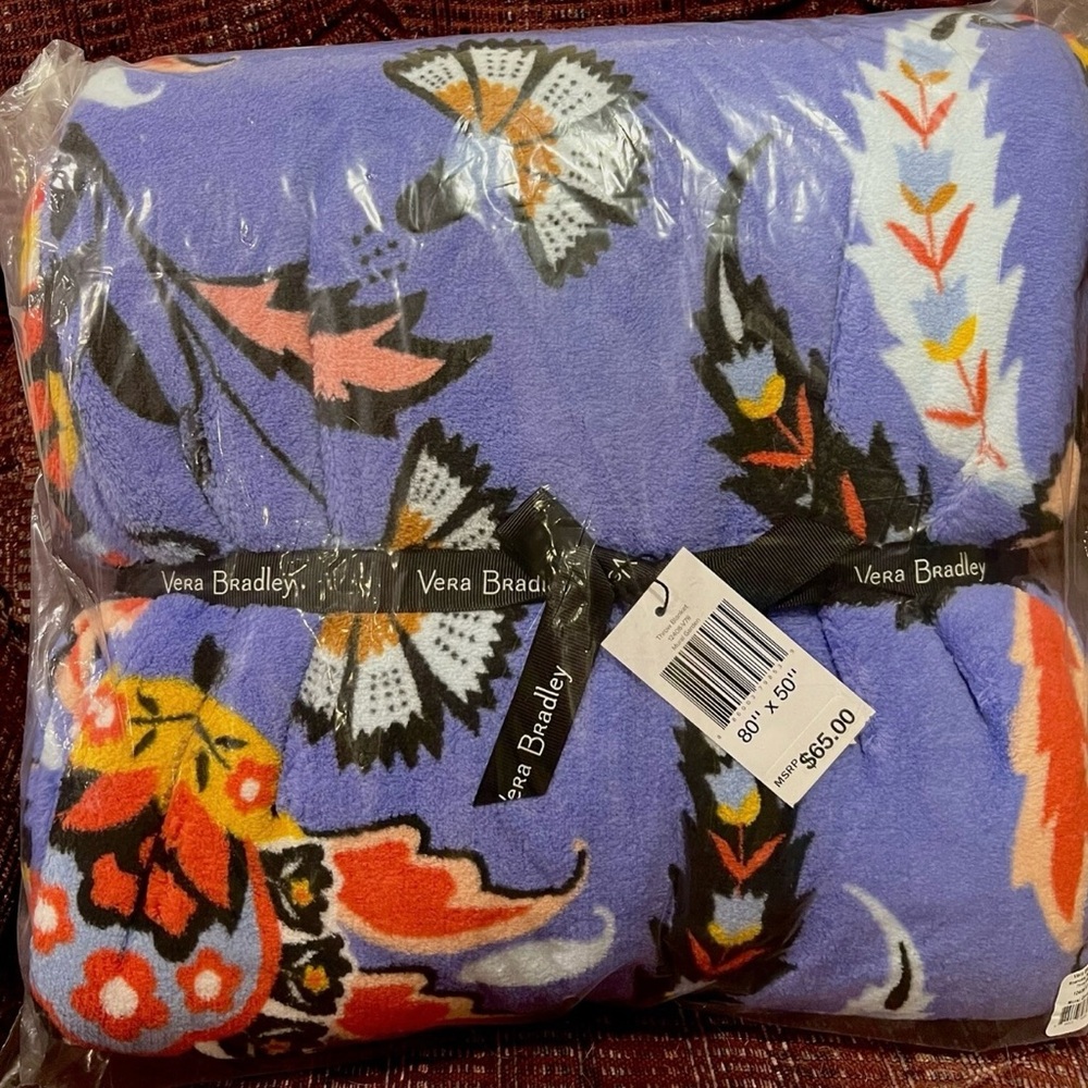 Vera Bradley Purple and Orange Floral Throw Mural Garden 🌸NEW🌺